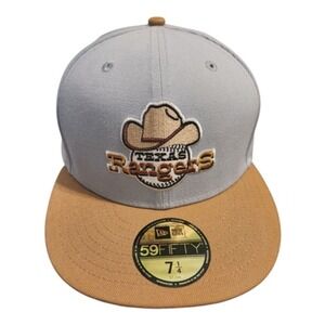 New Era 59FIFTY Texas Rangers Fitted Hat Grey Tan 7 1/4 Arlington Stadium Patch